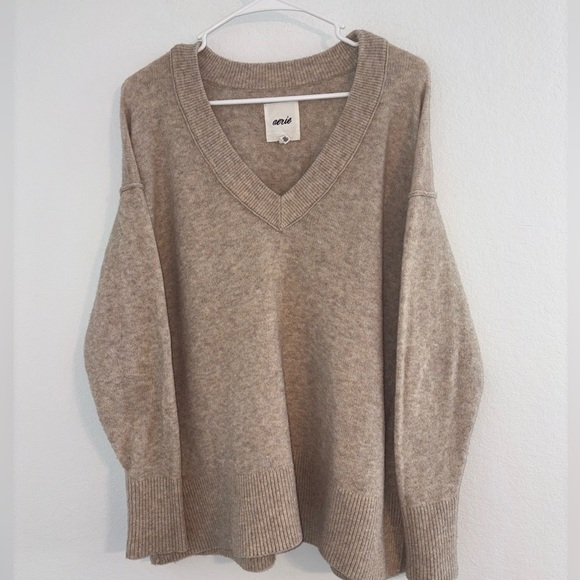 Aerie Soft Unreal V Neck Sweater in Oatmeal - Picture 7 of 13
